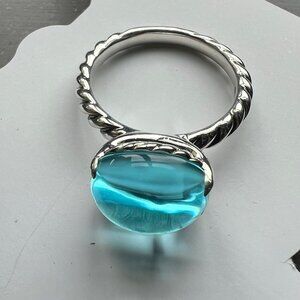 AUTHENTIC David Yurman cable ring with cabachon BLUE TOPAZ!!